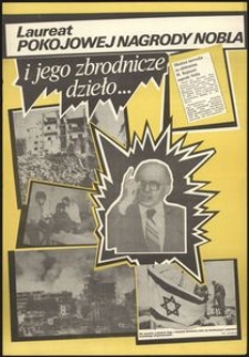 Plakat. "Laureat Pokojowej Nagrody Nobla i jego zbrodnicze dzieło"