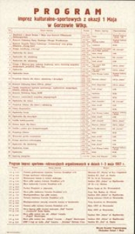 Afisz. Program imprez kulturalno - sportowych z okazji 1 Maja w Gorzowie Wlkp.