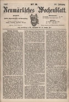 Neum&auml;rksches Wochenblatt : Zeitschrift f&uuml;r Politik, Tages-Ereignisse und Unterhaltung, 1867, Jg. 48, Nr. 9