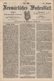 Neum&auml;rksches Wochenblatt : Zeitschrift f&uuml;r Politik, Tages-Ereignisse und Unterhaltung, 1867, Jg. 48, Nr. 15