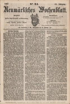 Neum&auml;rksches Wochenblatt : Zeitschrift f&uuml;r Politik, Tages-Ereignisse und Unterhaltung, 1867, Jg. 48, Nr. 24