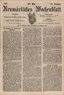 Neum&auml;rksches Wochenblatt : Zeitschrift f&uuml;r Politik, Tages-Ereignisse und Unterhaltung, 1867, Jg. 48, Nr. 25