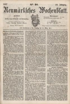 Neum&auml;rksches Wochenblatt : Zeitschrift f&uuml;r Politik, Tages-Ereignisse und Unterhaltung, 1867, Jg. 48, Nr. 31