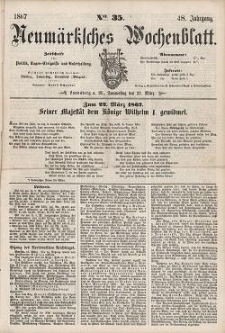 Neum&auml;rksches Wochenblatt : Zeitschrift f&uuml;r Politik, Tages-Ereignisse und Unterhaltung, 1867, Jg. 48, Nr. 35