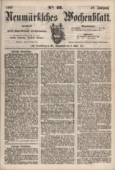 Neum&auml;rksches Wochenblatt : Zeitschrift f&uuml;r Politik, Tages-Ereignisse und Unterhaltung, 1867, Jg. 48, Nr. 42