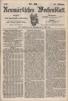 Neum&auml;rksches Wochenblatt : Zeitschrift f&uuml;r Politik, Tages-Ereignisse und Unterhaltung, 1867, Jg. 48, Nr. 49