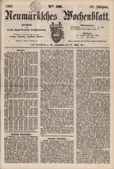 Neum&auml;rksches Wochenblatt : Zeitschrift f&uuml;r Politik, Tages-Ereignisse und Unterhaltung, 1867, Jg. 48, Nr. 50