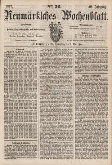 Neum&auml;rksches Wochenblatt : Zeitschrift f&uuml;r Politik, Tages-Ereignisse und Unterhaltung, 1867, Jg. 48, Nr. 52