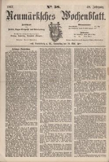 Neum&auml;rksches Wochenblatt : Zeitschrift f&uuml;r Politik, Tages-Ereignisse und Unterhaltung, 1867, Jg. 48, Nr. 58