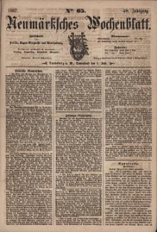Neum&auml;rksches Wochenblatt : Zeitschrift f&uuml;r Politik, Tages-Ereignisse und Unterhaltung, 1867, Jg. 48, Nr. 65