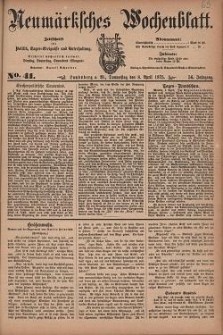 Neum&auml;rksches Wochenblatt : Zeitschrift f&uuml;r Politik, Tages-Ereignisse und Unterhaltung, 1875, Jg. 56, Nr. 41