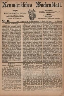 Neum&auml;rksches Wochenblatt : Zeitschrift f&uuml;r Politik, Tages-Ereignisse und Unterhaltung, 1875, Jg. 56, Nr. 45