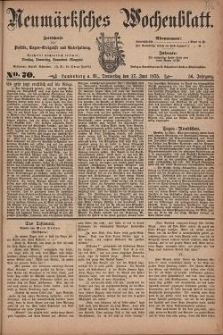 Neum&auml;rksches Wochenblatt : Zeitschrift f&uuml;r Politik, Tages-Ereignisse und Unterhaltung, 1875, Jg. 56, Nr. 70
