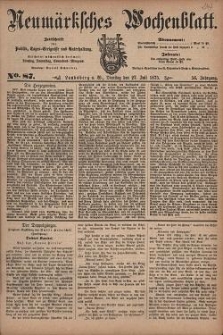 Neum&auml;rksches Wochenblatt : Zeitschrift f&uuml;r Politik, Tages-Ereignisse und Unterhaltung, 1875, Jg. 56, Nr. 87