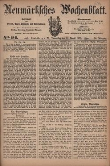 Neum&auml;rksches Wochenblatt : Zeitschrift f&uuml;r Politik, Tages-Ereignisse und Unterhaltung, 1875, Jg. 56, Nr. 94