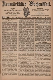 Neum&auml;rksches Wochenblatt : Zeitschrift f&uuml;r Politik, Tages-Ereignisse und Unterhaltung, 1875, Jg. 56, Nr. 147