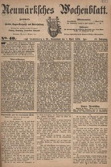 Neum&auml;rksches Wochenblatt : Zeitschrift f&uuml;r Politik, Tages-Ereignisse und Unterhaltung, 1876, Jg. 57, Nr. 40