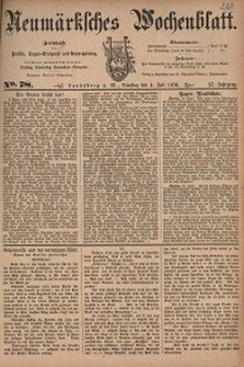 Neum&auml;rksches Wochenblatt : Zeitschrift f&uuml;r Politik, Tages-Ereignisse und Unterhaltung, 1876, Jg. 57, Nr. 78