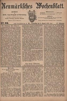 Neum&auml;rksches Wochenblatt : Zeitschrift f&uuml;r Politik, Tages-Ereignisse und Unterhaltung, 1876, Jg. 57, Nr. 91