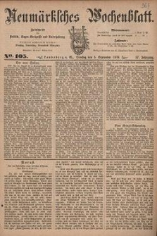Neum&auml;rksches Wochenblatt : Zeitschrift f&uuml;r Politik, Tages-Ereignisse und Unterhaltung, 1876, Jg. 57, Nr. 105