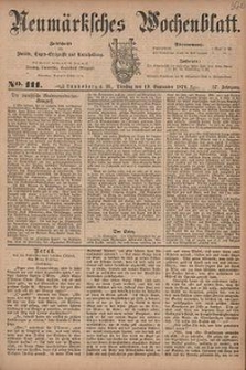 Neum&auml;rksches Wochenblatt : Zeitschrift f&uuml;r Politik, Tages-Ereignisse und Unterhaltung, 1876, Jg. 57, Nr. 111