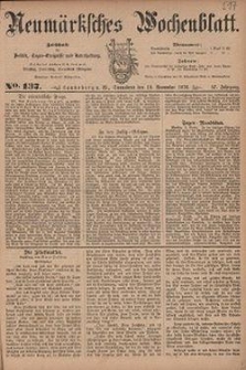 Neum&auml;rksches Wochenblatt : Zeitschrift f&uuml;r Politik, Tages-Ereignisse und Unterhaltung, 1876, Jg. 57, Nr. 137