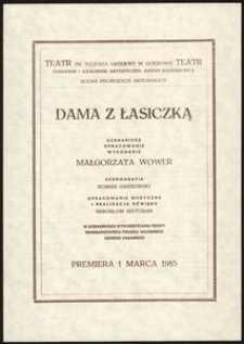 [Ulotka] "Dama z łasiczką" scenariusz, opracowanie, wykonanie Małgorzata Wower